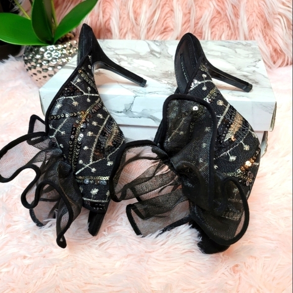 ZARA Basic Slides Heels Slip Ons Sequins - Picture 5 of 12